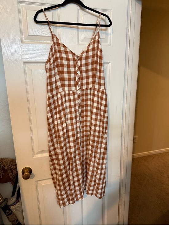 a new day Dresses & Skirts - a new day Brown and White Gingham Midi Dress